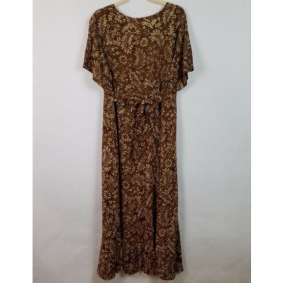 Orvis Brown Floral Full Length Tie Back Dress - Picture 6 of 7